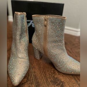 Forever champagne colored rhinestone boots size 10